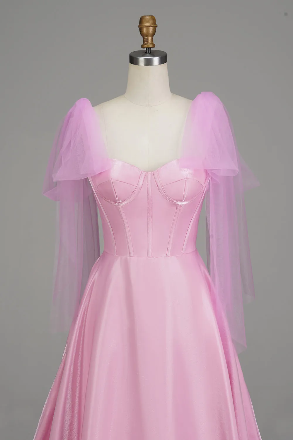 A-Line Spaghetti Straps Rosa Prom Dress con Corsetto