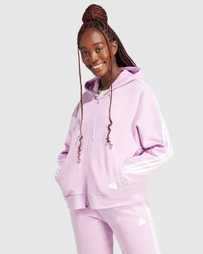 Adidas Felpa con cappuccio Future Icons 3-Stripes Full-Zip Rosa Donna