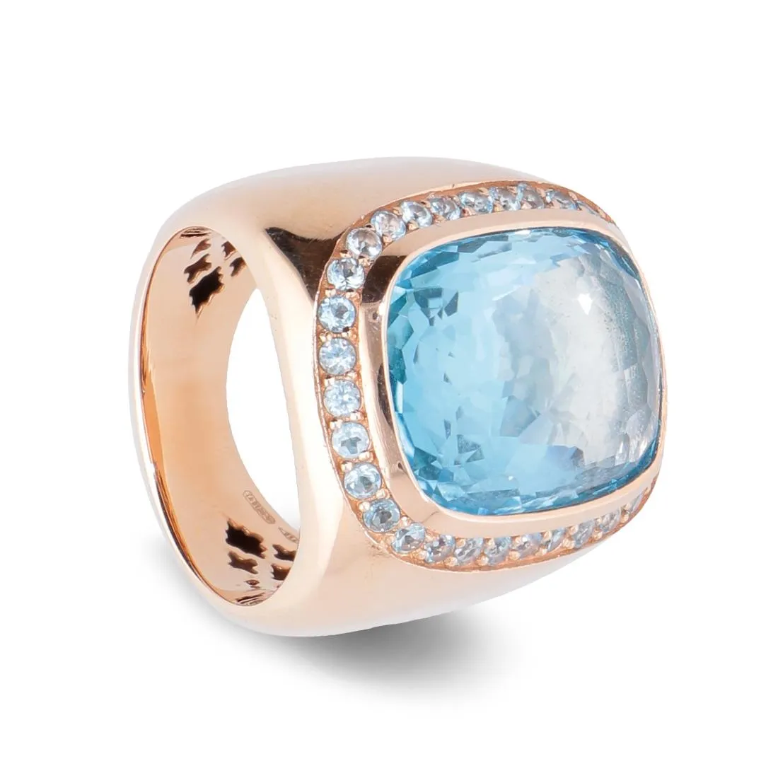 Anello in oro rosa con topazio azzurro
