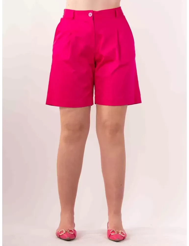 Bermuda cotone fucsia con pieghe e cintura Zanetti 1965