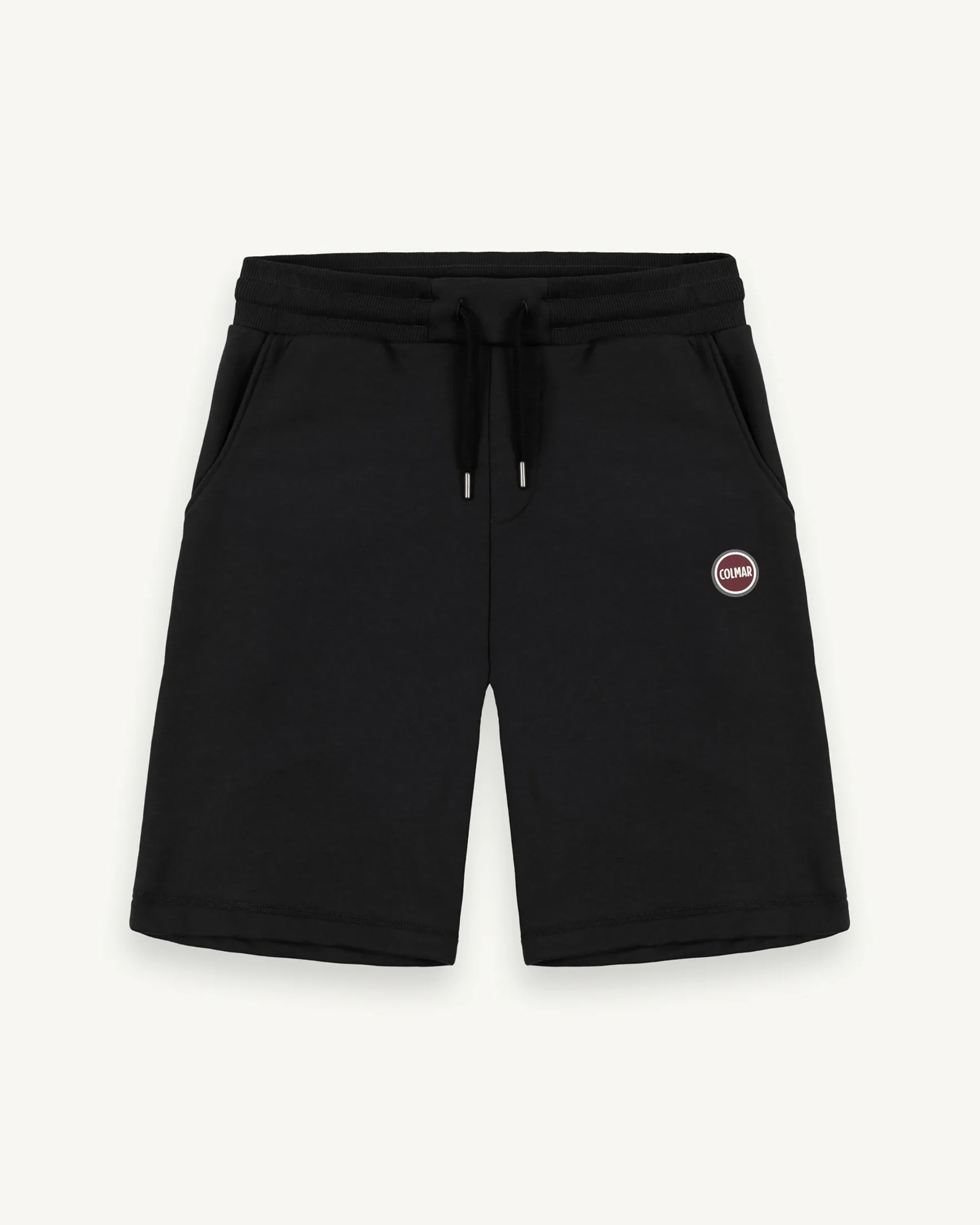 Bermuda nero in felpa di cotone con logo bollo applicato