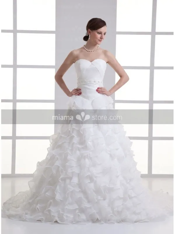 BERNICE - A-line Sweetheart Empire waist Chapel train Organza Wedding dress