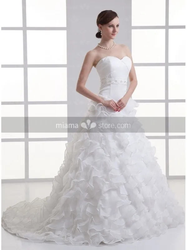 BERNICE - A-line Sweetheart Empire waist Chapel train Organza Wedding dress