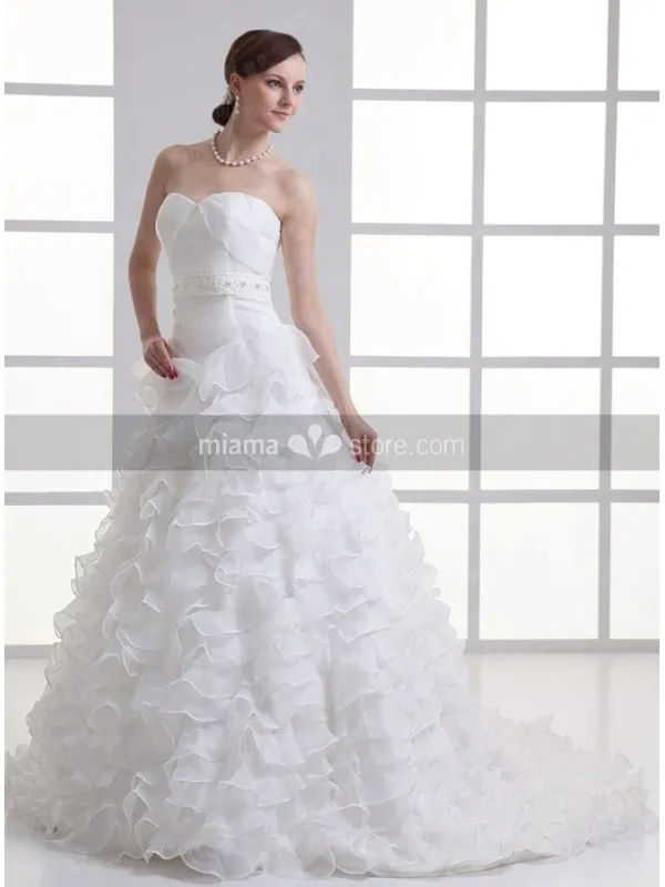 BERNICE - A-line Sweetheart Empire waist Chapel train Organza Wedding dress