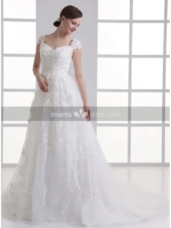 BERTHA - A-line Off the shoulder Chapel train Organza Wedding dress