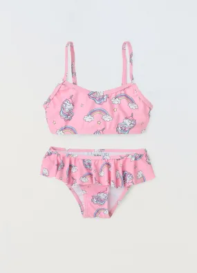 Bikini con stampa unicorno bambina