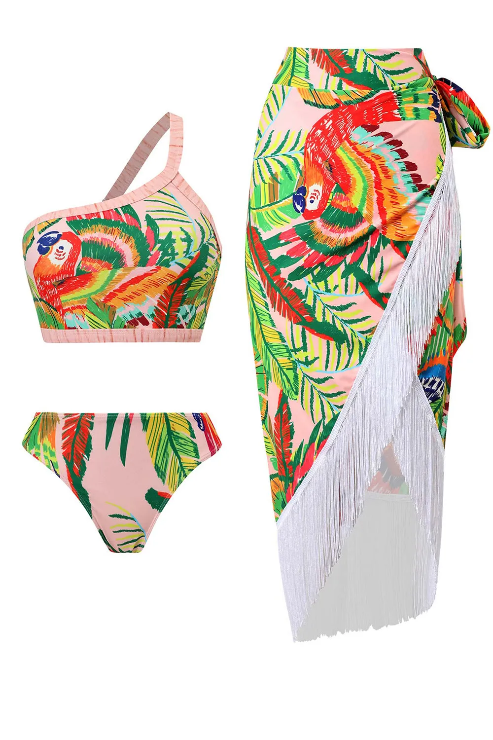 Bikini Stampato Arancione 3 Pezzi Con Abito da Spiaggia
