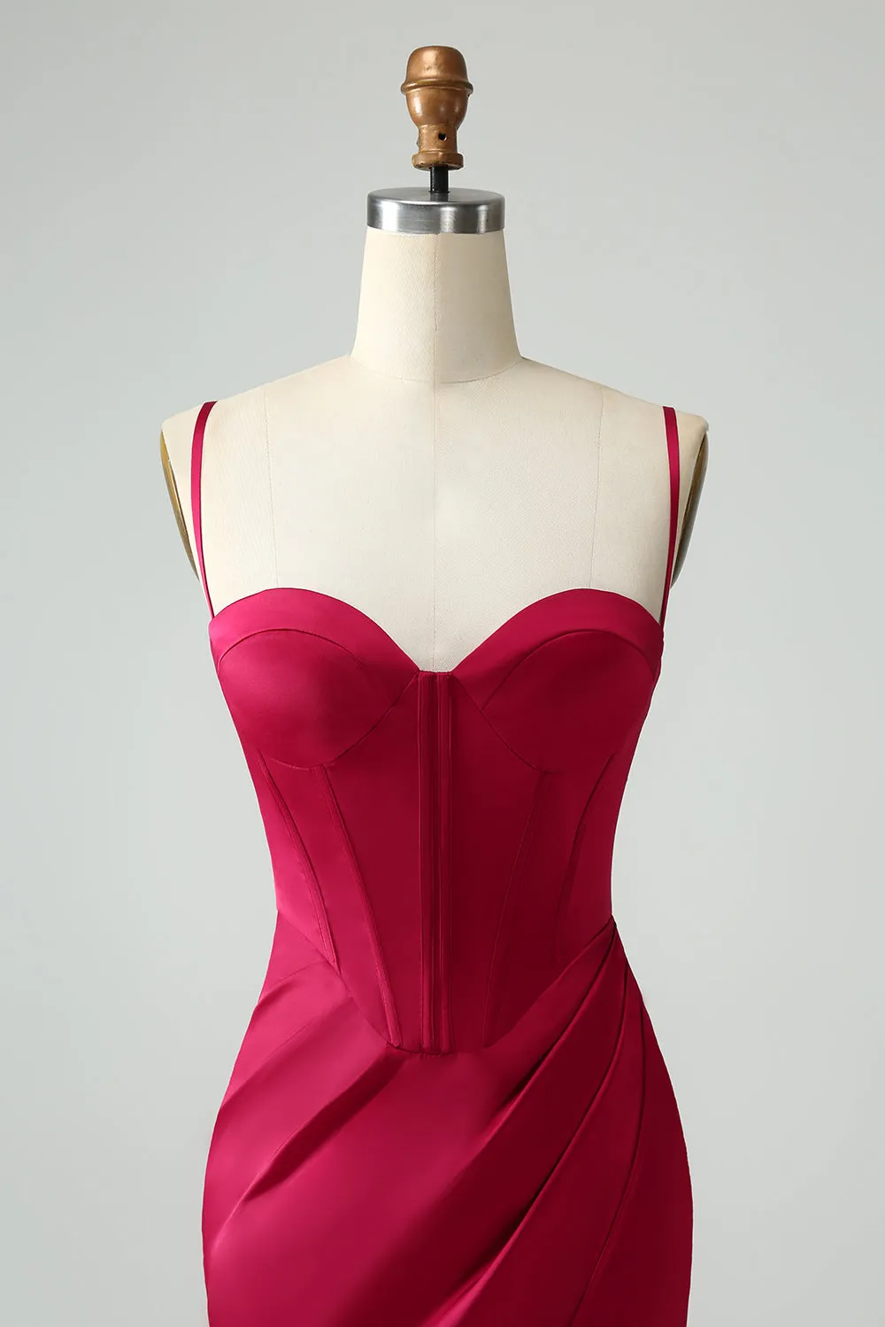 Borgogna Sirena Spaghetti Straps Lungo Corsetto Prom Dress con Fessura