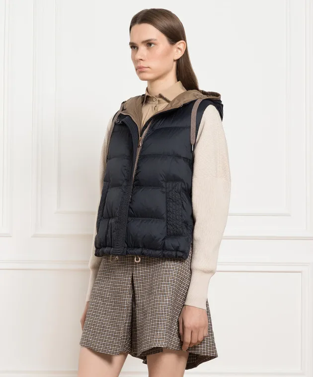 Brunello Cucinelli Gilet in piumino blu con coulisse MR4052645