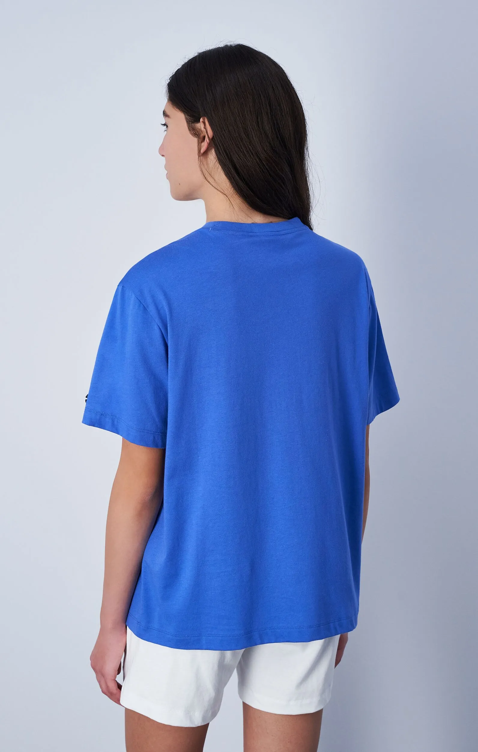 Champion T-Shirt Girocollo Icons Big Logo Tono su Tono Blu Donna
