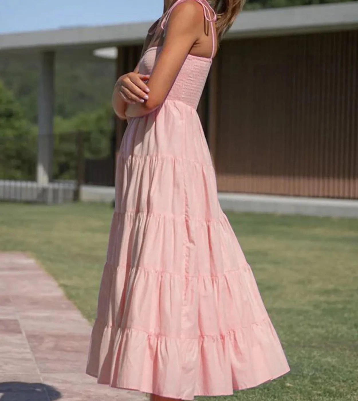 Donne 2023 Estate Casual Boho Increspato A Line Abiti lunghi Cinturino per spaghetti Abito da spiaggia senza maniche avvolgente