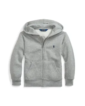 Felpa grigia con cappuccio chiusura zip e logo pony blu 2-6 anni