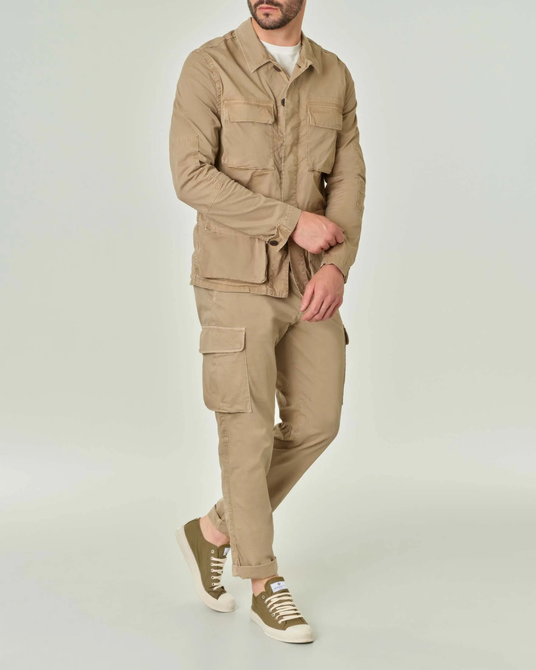 Field jacket beige in gabardina di cotone stretch
