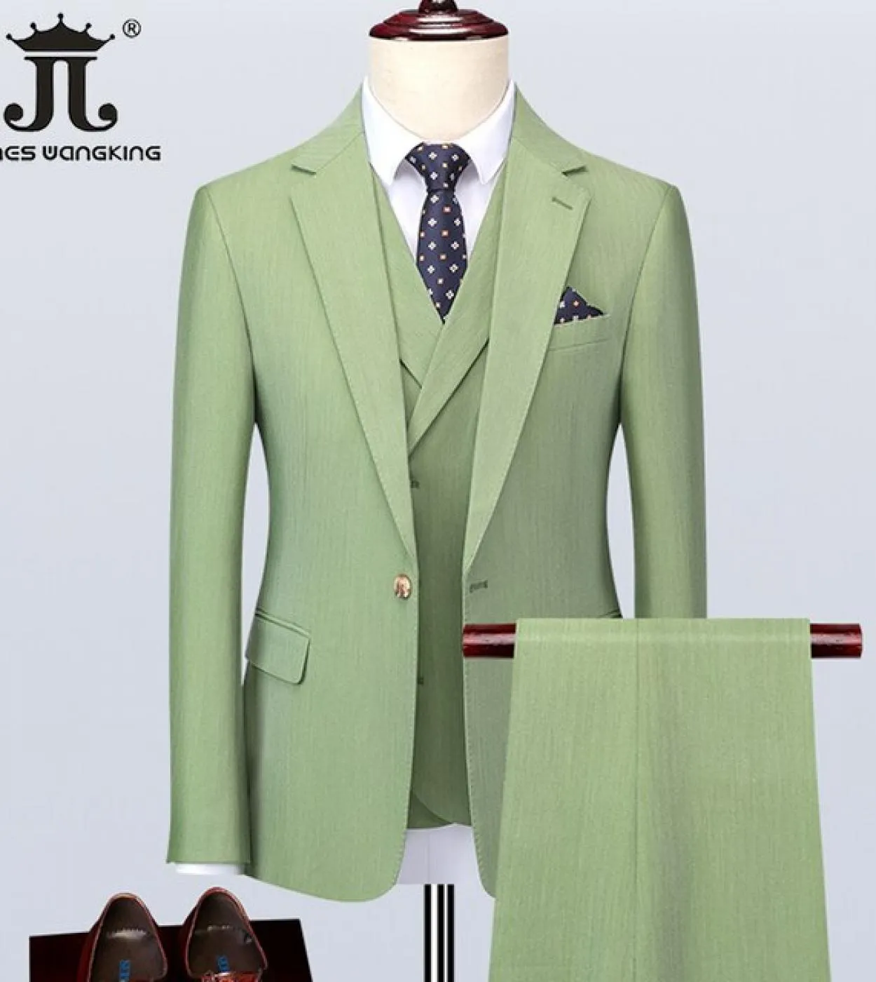 Giacca  Gilet  Pantaloni 5xl Lussuoso Abito da uomo verde da lavoro 3 pezzi Prom Banchetto Party Sposo Abito da sposa Solid