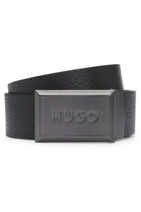 HUGO - Nero double-face - Cintura in pelle italiana con fibbia a placca