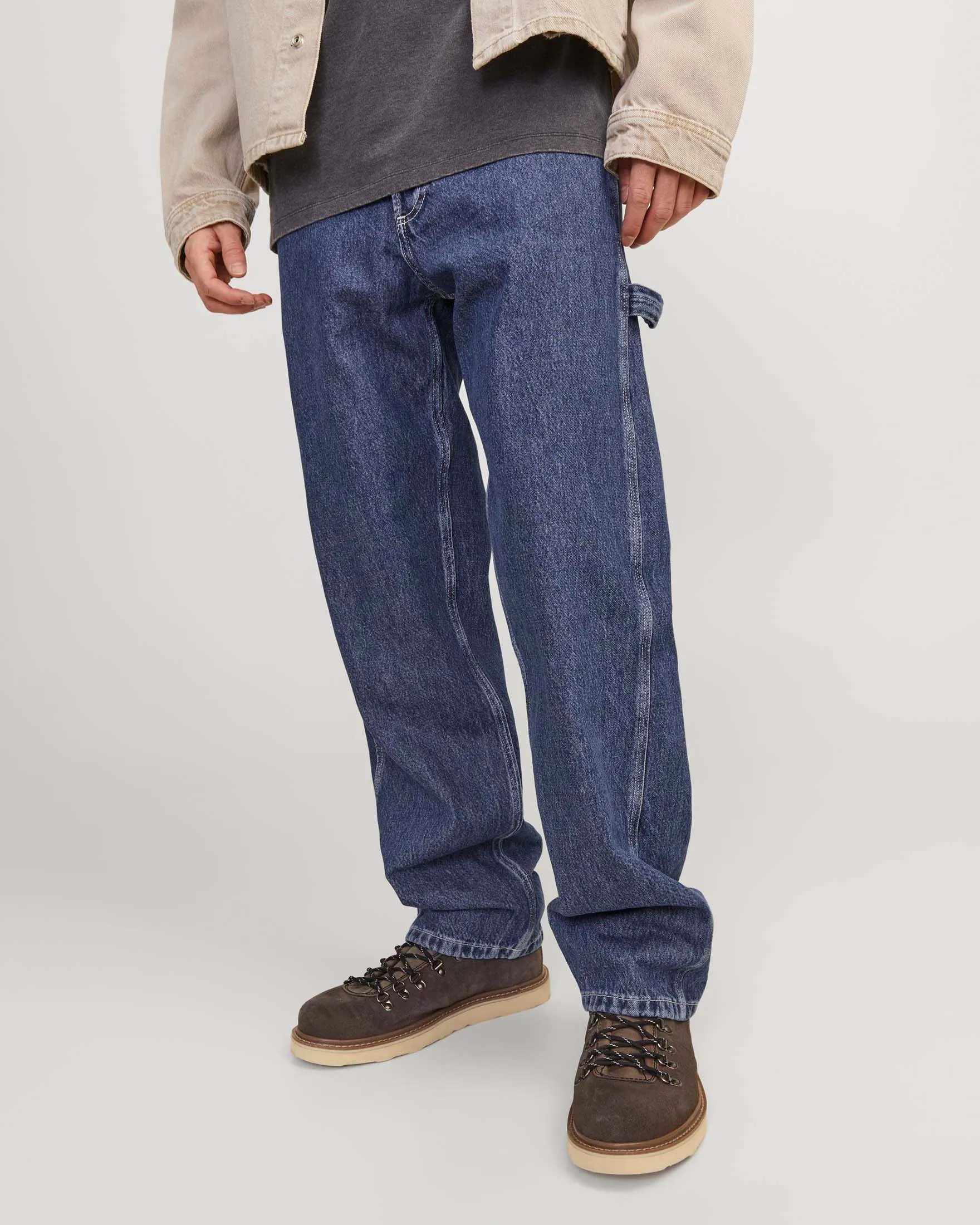 Jeans carpenter loose-fit in puro cotone lavaggio medio stone washed