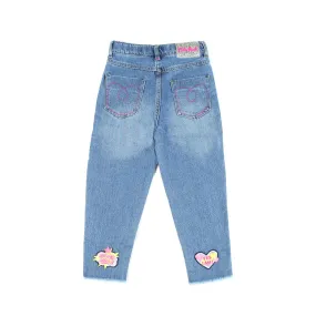 Jeans Chiaro Con Patch Fluo Bambina