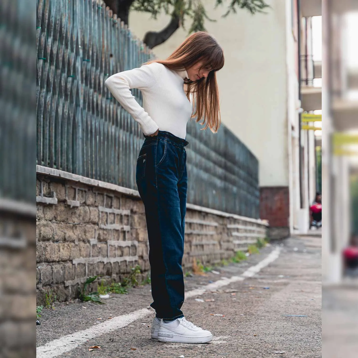 Jeans Paperbag Blu Scuro Bambina E Teenager