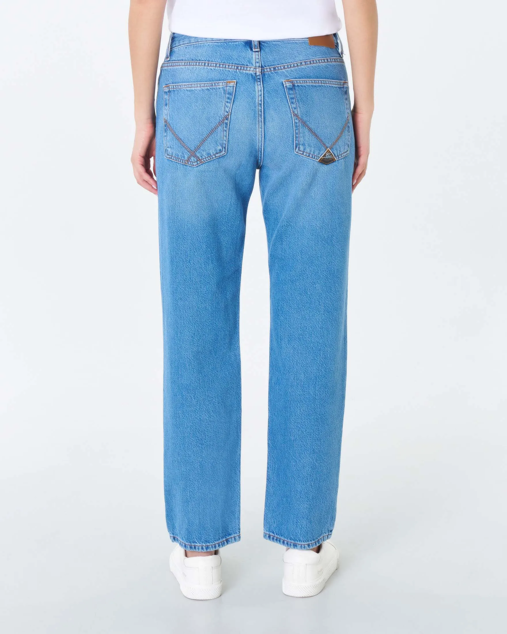 Jeans straight a vita bassa in cotone lavaggio medio super stone washed