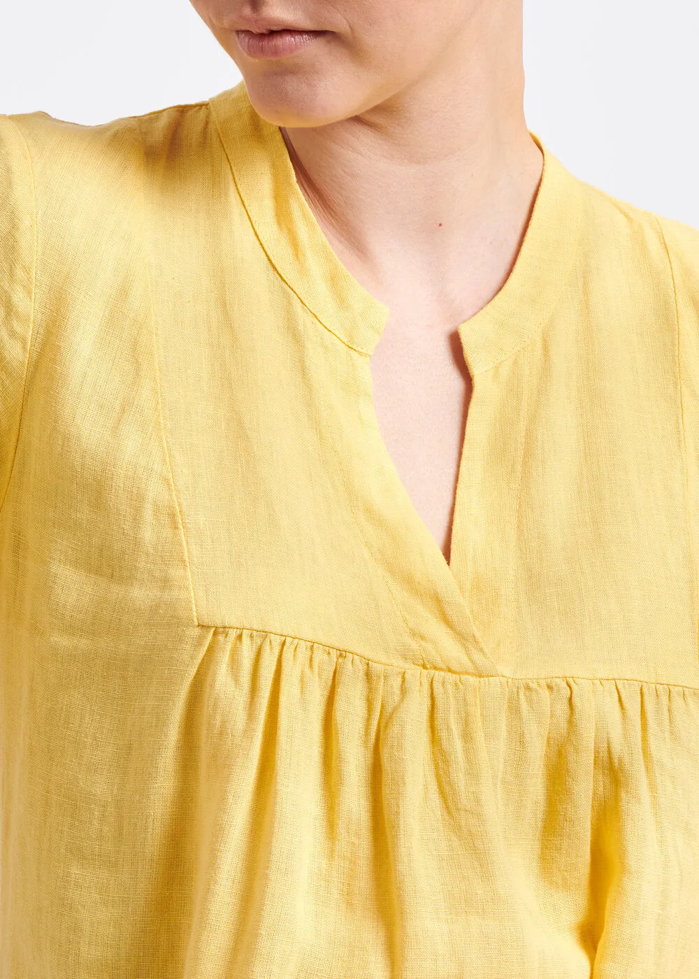 Long yellow linen tiered dress