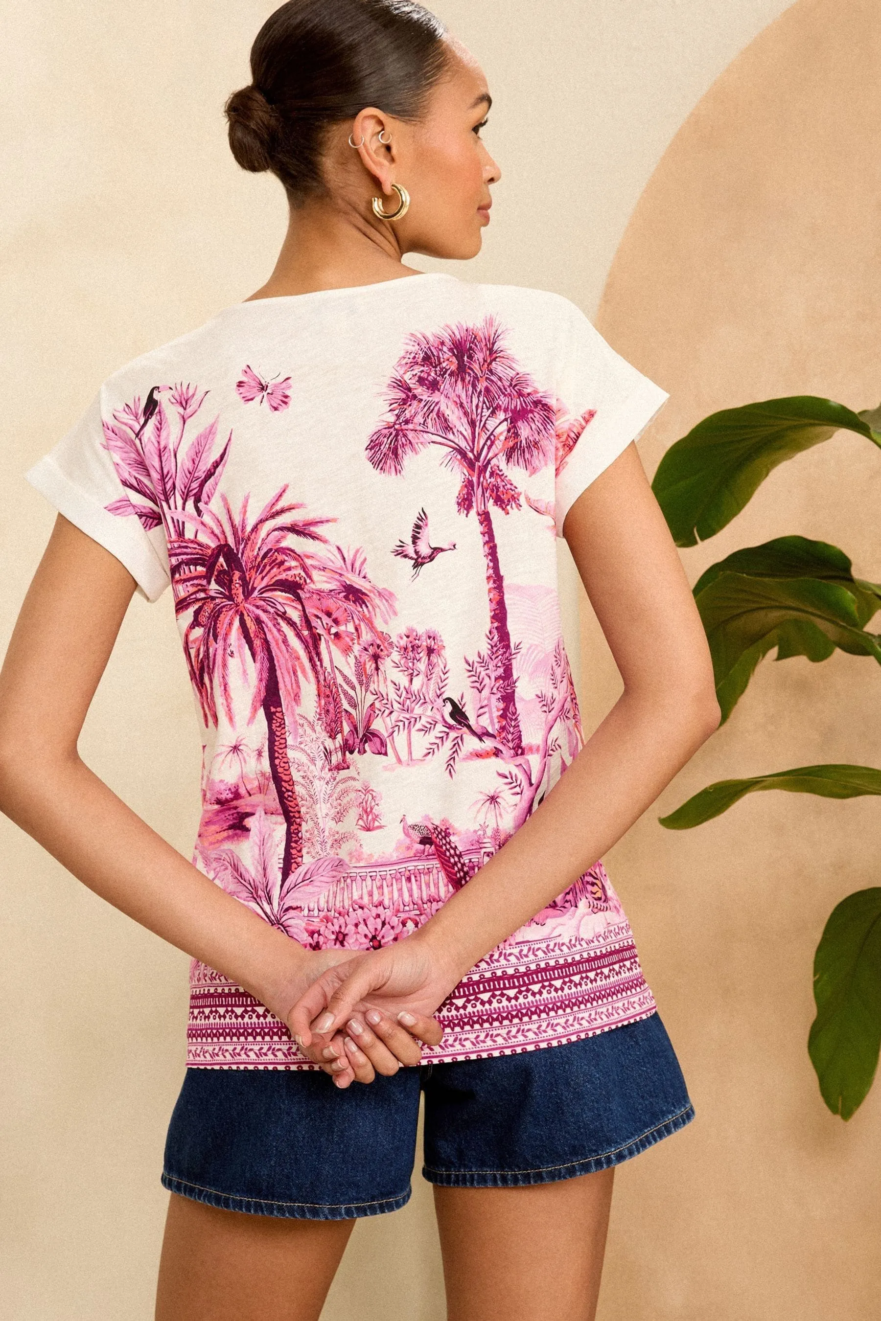 Love & Roses Girocollo - T-shirt in jersey effetto lino con bordi in tessuto