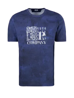 MEN CP COMPANY BLUE COTTON JERSEY GRAPHIC LOGO T-SHIRT