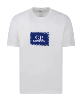 MEN CP COMPANY WHITE COTTON 24/1 JERSEY LABEL STYLE LOGO T-SHIRT