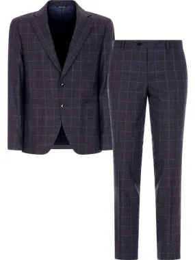 Men's Suit Jacket and Trousers in Blue Checked Wool