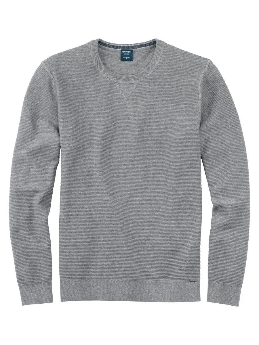 Olymp grey crew-neck sweater in modern fit organic cotton