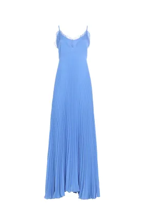 PLEATED LONG DRESS WITH LACE CREPE DE CHINE