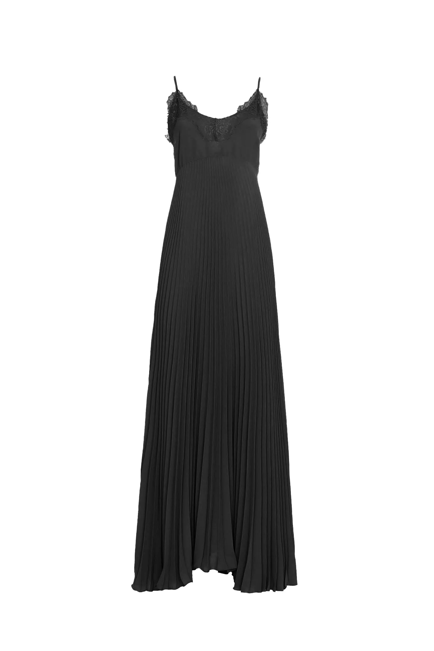 PLEATED LONG DRESS WITH LACE CREPE DE CHINE