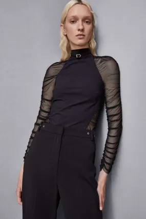 Pull à col montant en jersey et tulle