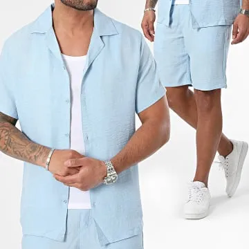 Set camicia a maniche corte e pantaloncini da jogging Azzurro