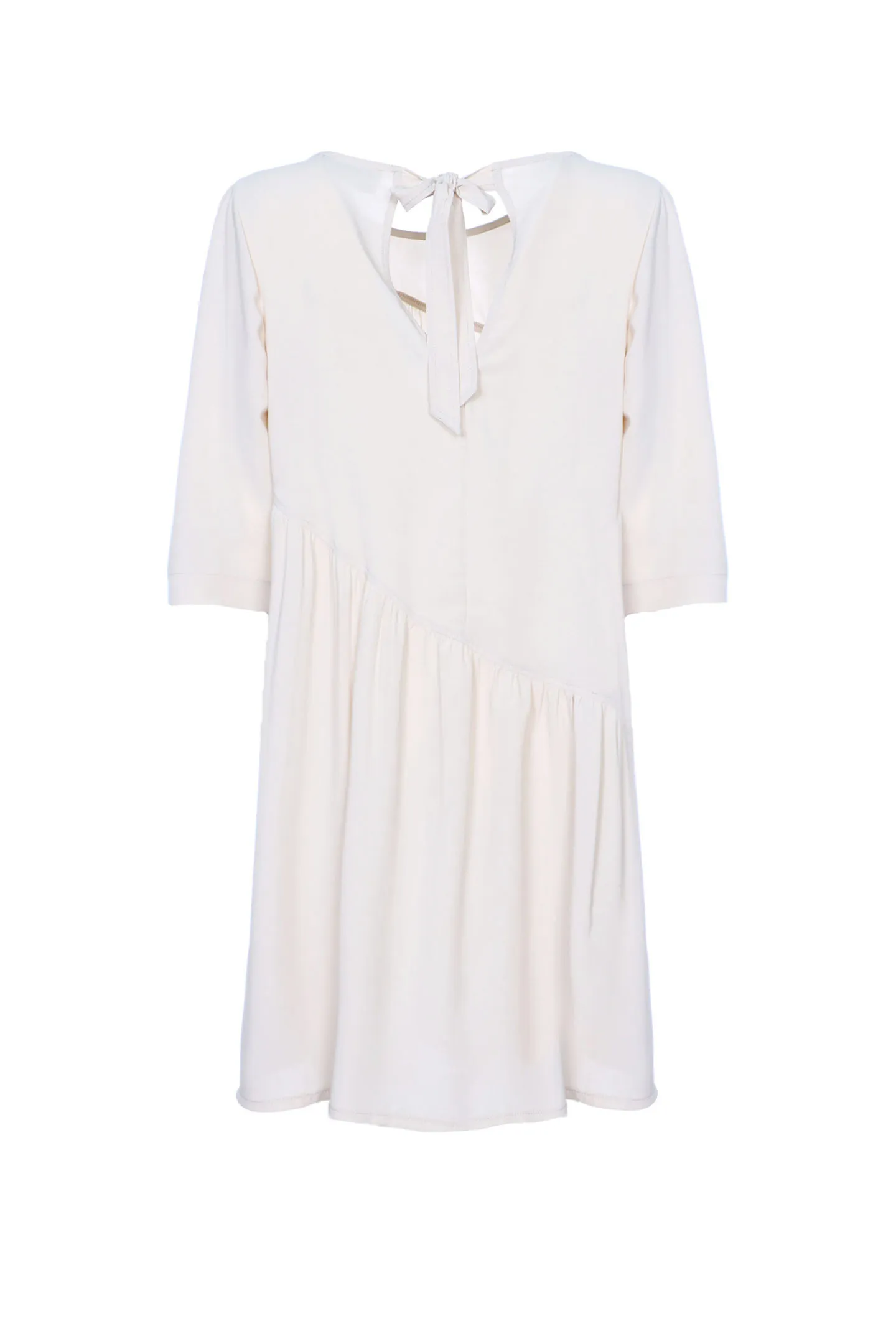 SHORT BOAT NECKLINE DRESS WITH FLOUNCE CREPE DE CHINE