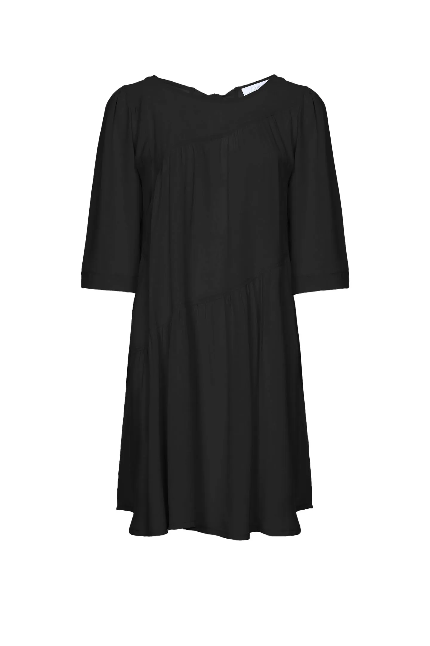 SHORT BOAT NECKLINE DRESS WITH FLOUNCE CREPE DE CHINE