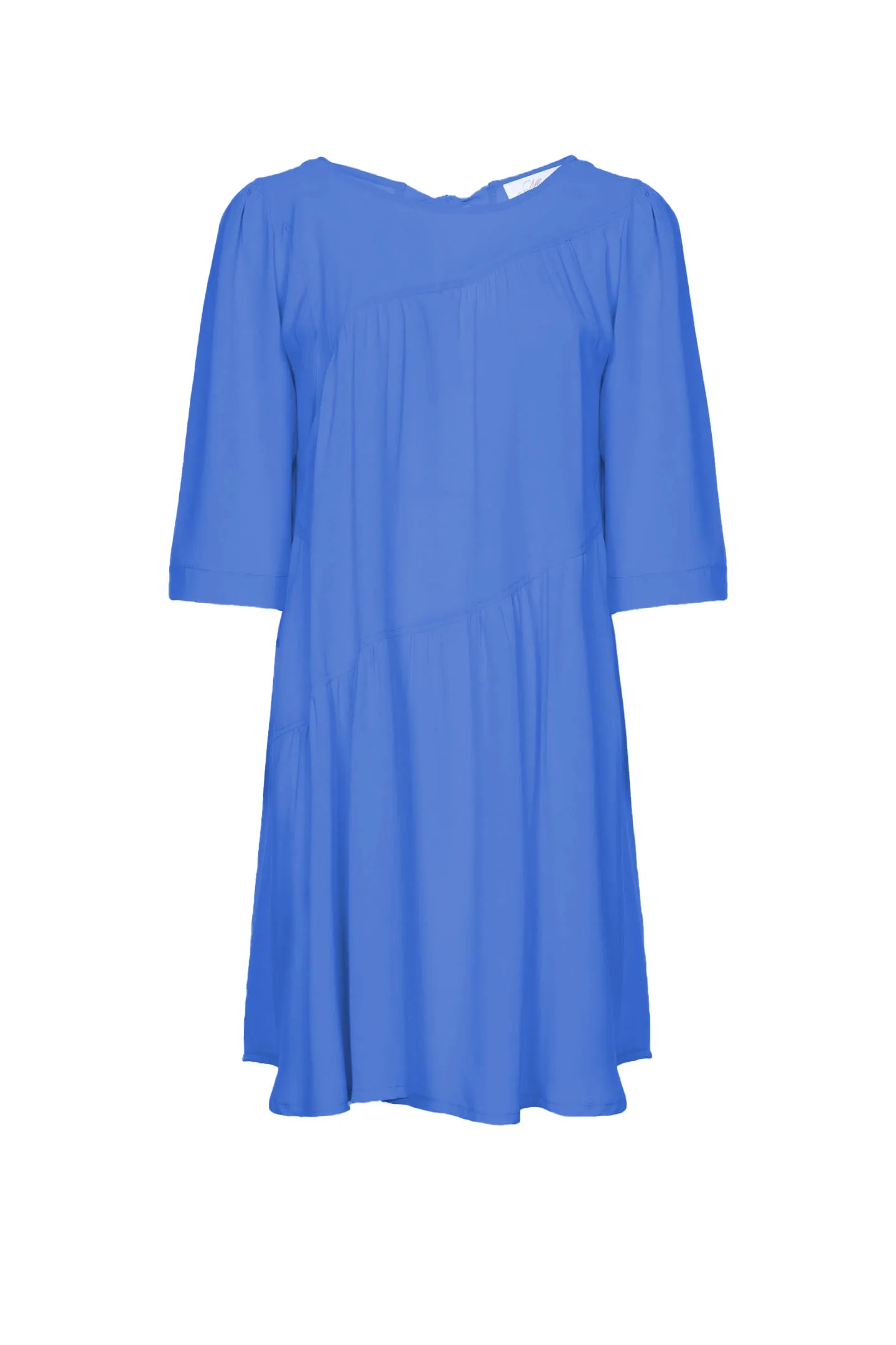 SHORT BOAT NECKLINE DRESS WITH FLOUNCE CREPE DE CHINE