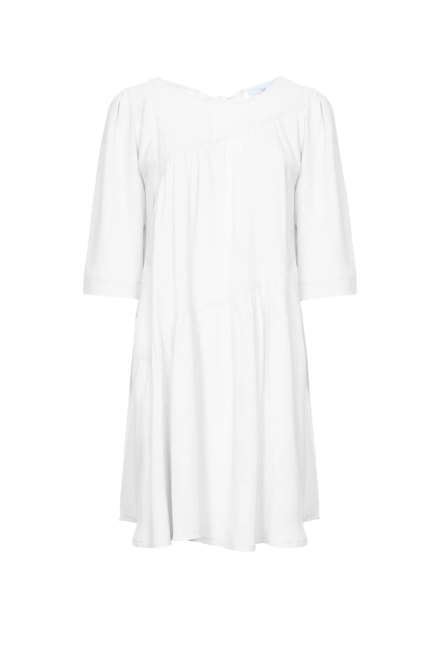 SHORT BOAT NECKLINE DRESS WITH FLOUNCE CREPE DE CHINE