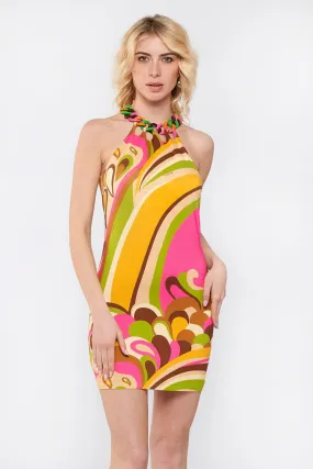 Short Dress with Miss Bikini Print / Multicolor