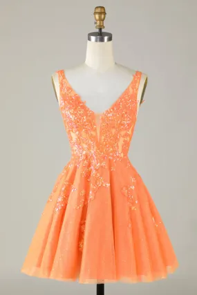 Sparkly Orange A Line Glitter Homecoming Dress con paillettes