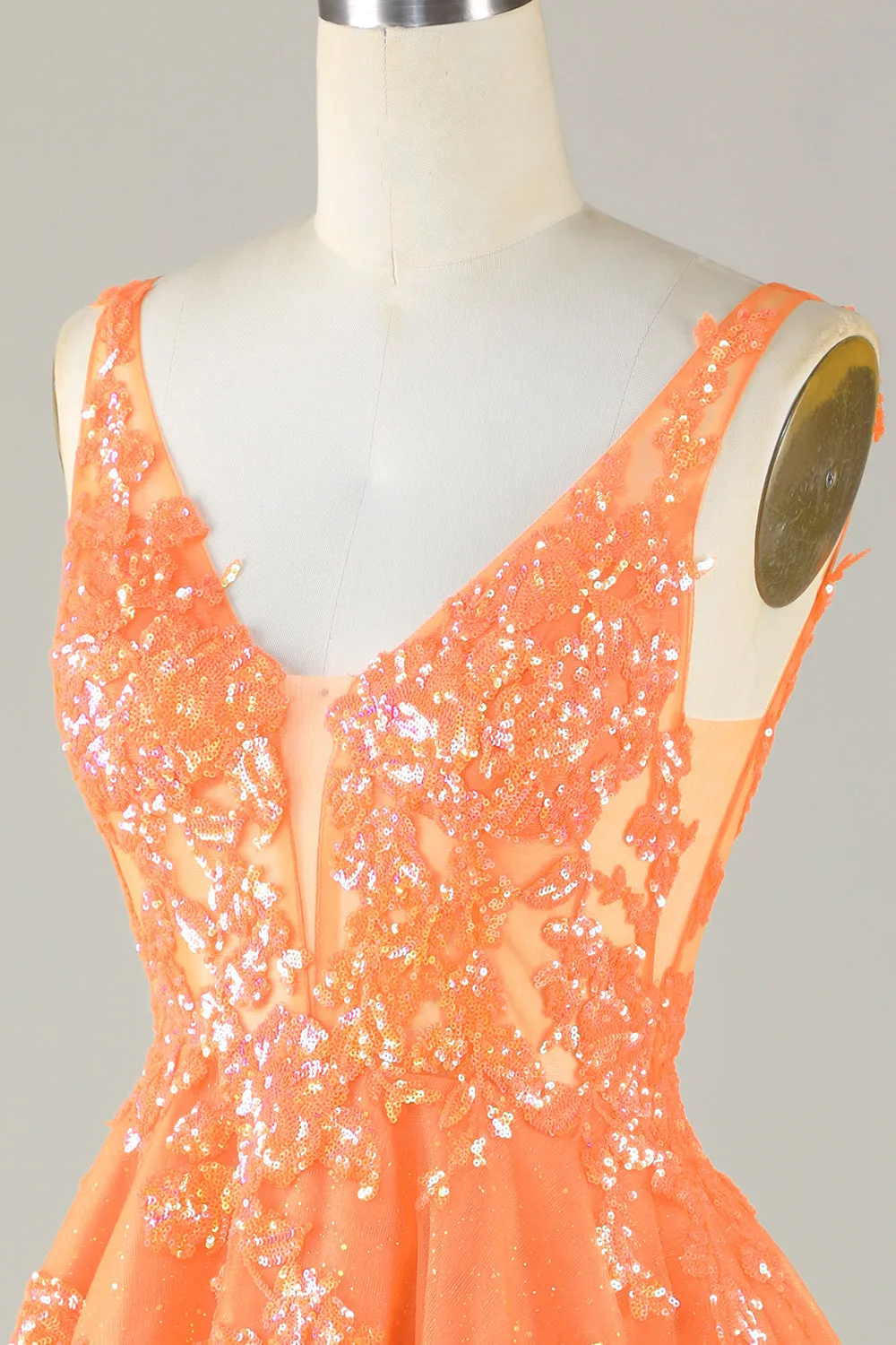Sparkly Orange A Line Glitter Homecoming Dress con paillettes