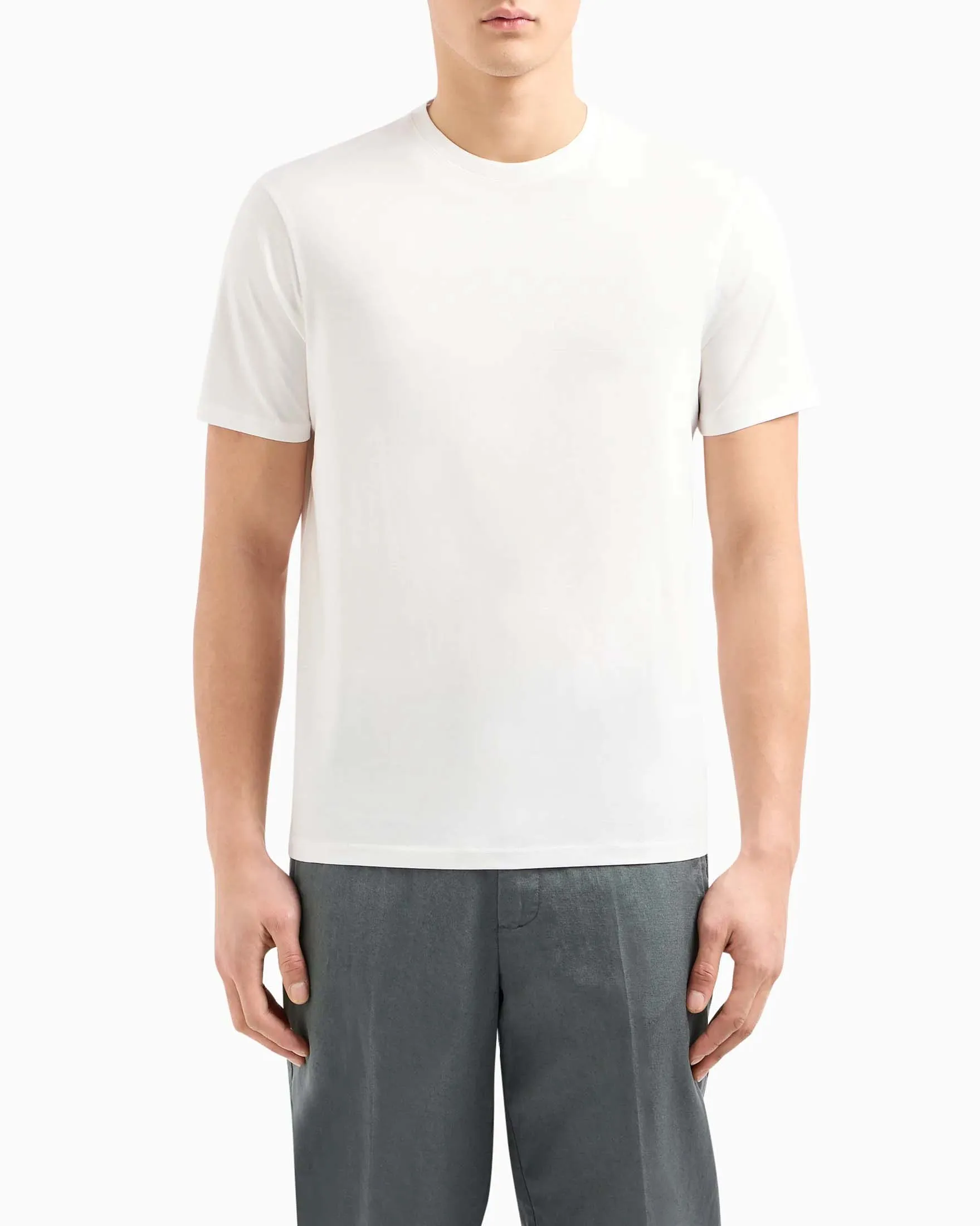 T-shirt bianca in puro cotone con stampa logo rettangolare in tono sul petto