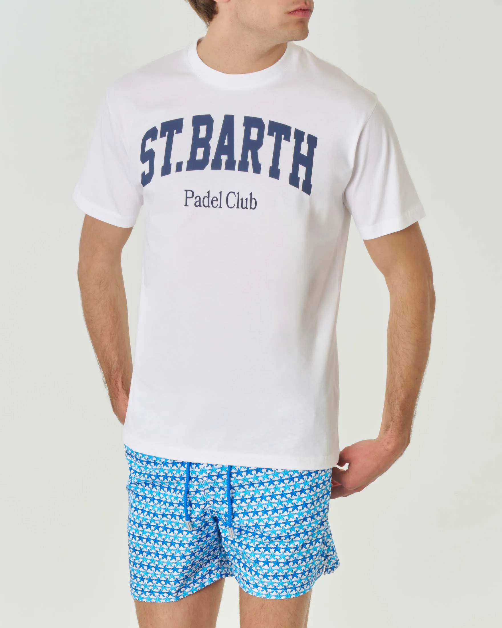 T-shirt bianca mezza manica in cotone con stampa Saint Barth Padel Club sul petto