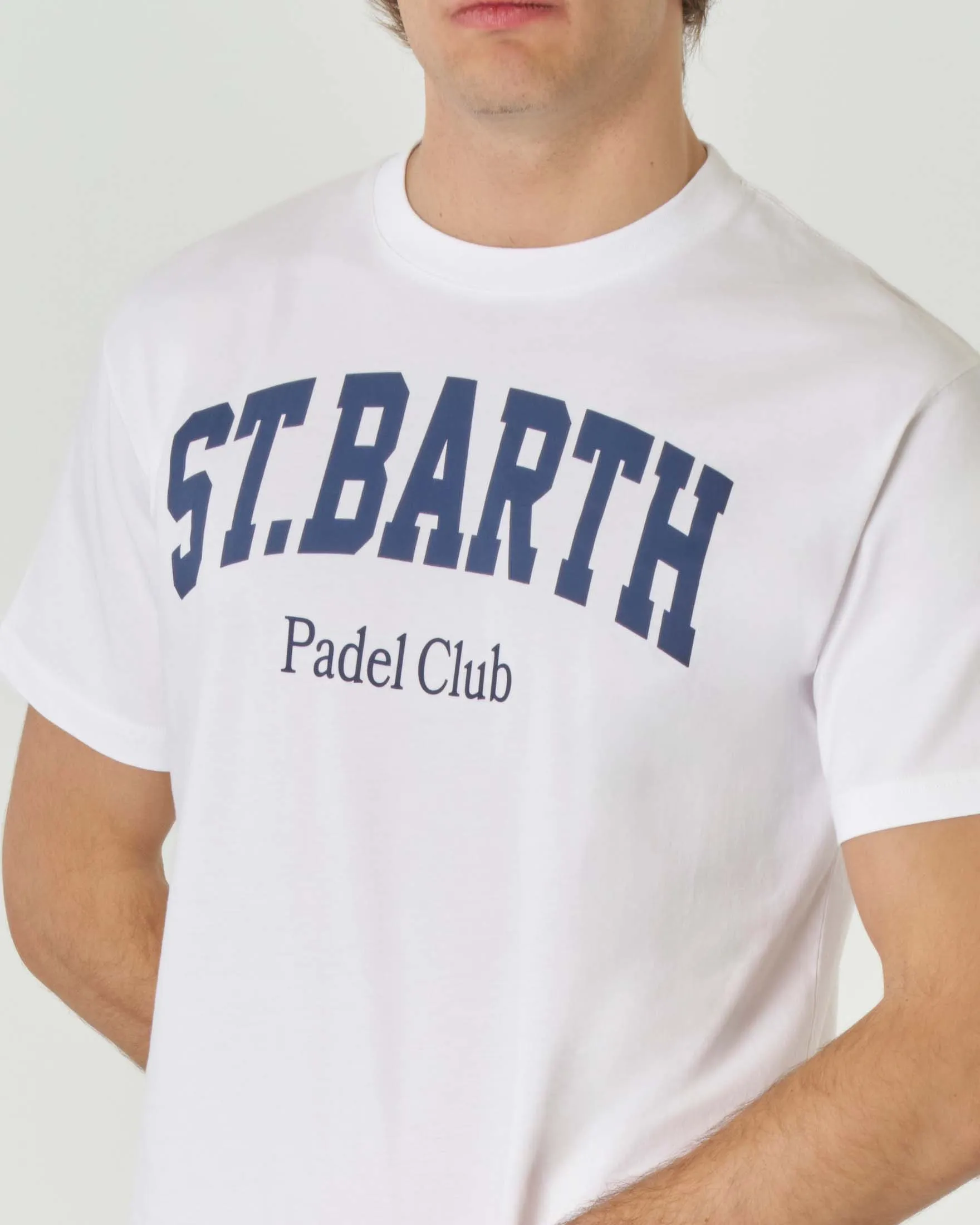 T-shirt bianca mezza manica in cotone con stampa Saint Barth Padel Club sul petto