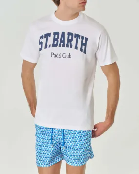 T-shirt bianca mezza manica in cotone con stampa Saint Barth Padel Club sul petto