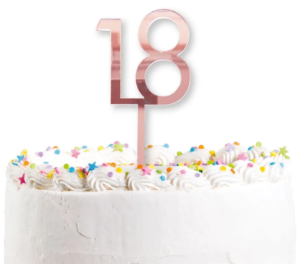 Topper per torta numero 18 oro rosa 7 x 18 cm