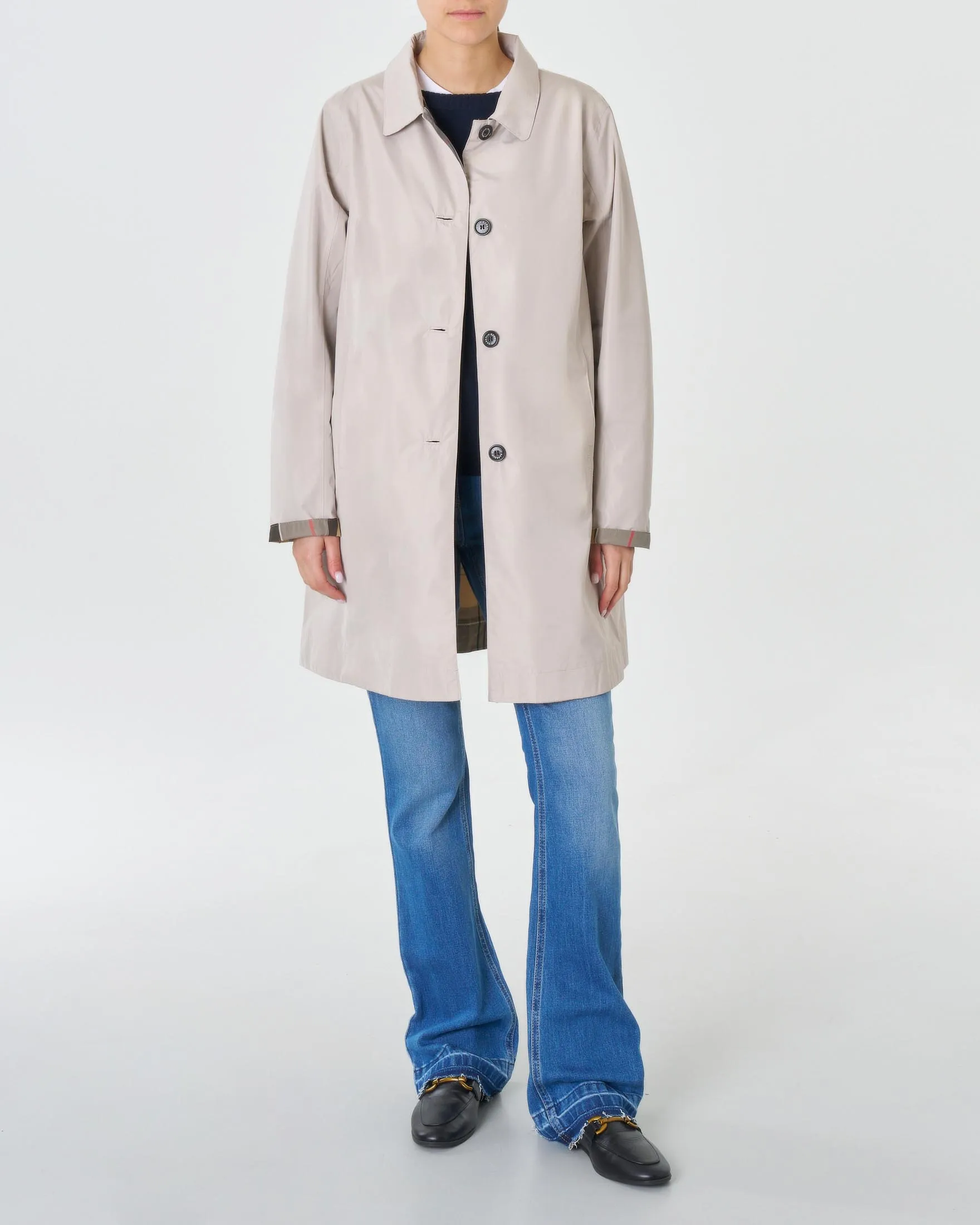 Trench Jackie Babbity reversibile nel colore gesso e fantasia tartan con colletto a camicia
