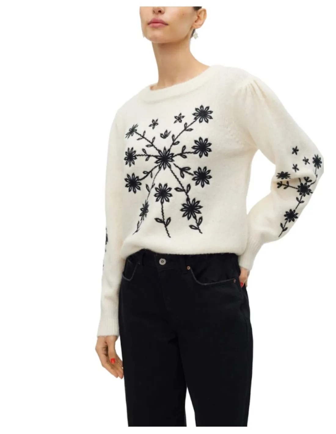 VERO MODA MAGLIA DONNA GAIA LS O-NECK EMBROIDERY P